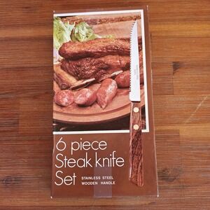 Vintage Washington Forge 6pc Steak Knife Set Stainless Brazil Wood Handle NIB